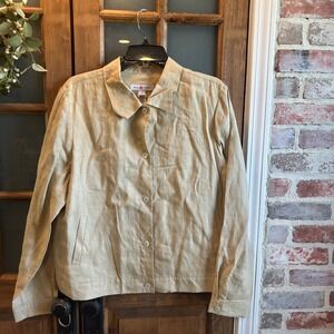 Real Clothes Saks Linen Shirt Jacket Womens 16 Beige Irish Fabric Button Front